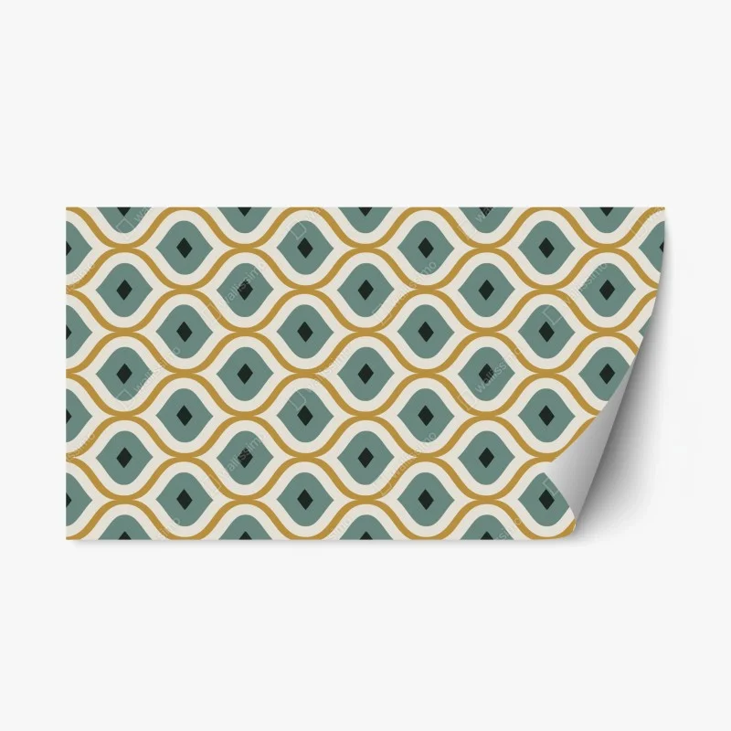 Repositionable sticker teal and gold geometric ornament pattern