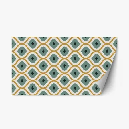 Repositionable sticker teal and gold geometric ornament pattern • Wallissimo®