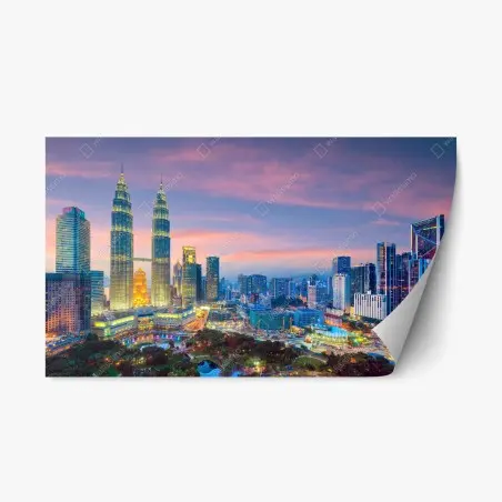 Repositionable sticker Kuala Lumpur skyline at twilight • Wallissimo®
