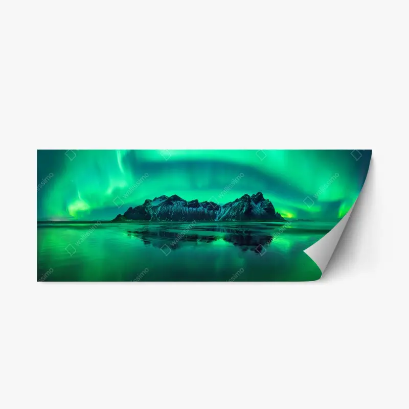 Repositionable sticker aurora reflections over Vestrahorn, Stokksnes