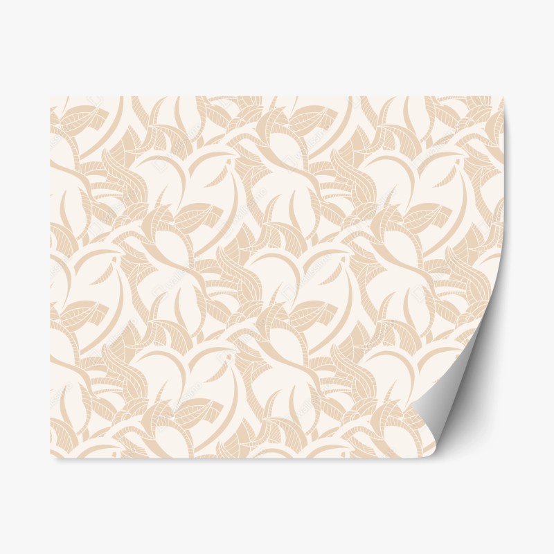Repositionable sticker beige botanical leaf pattern