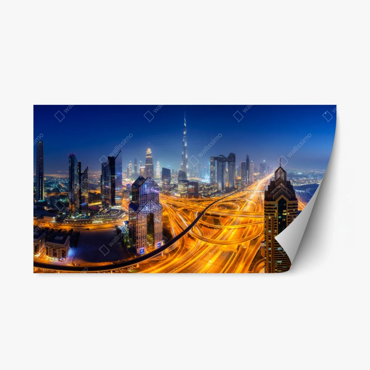 Repositionable sticker Dubai night skyline panoramic • Wallissimo® Repositionable sticker Dubai night skyline panoramic • Wallissimo®