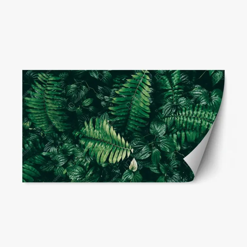 Repositionable sticker lush tropical green leaves