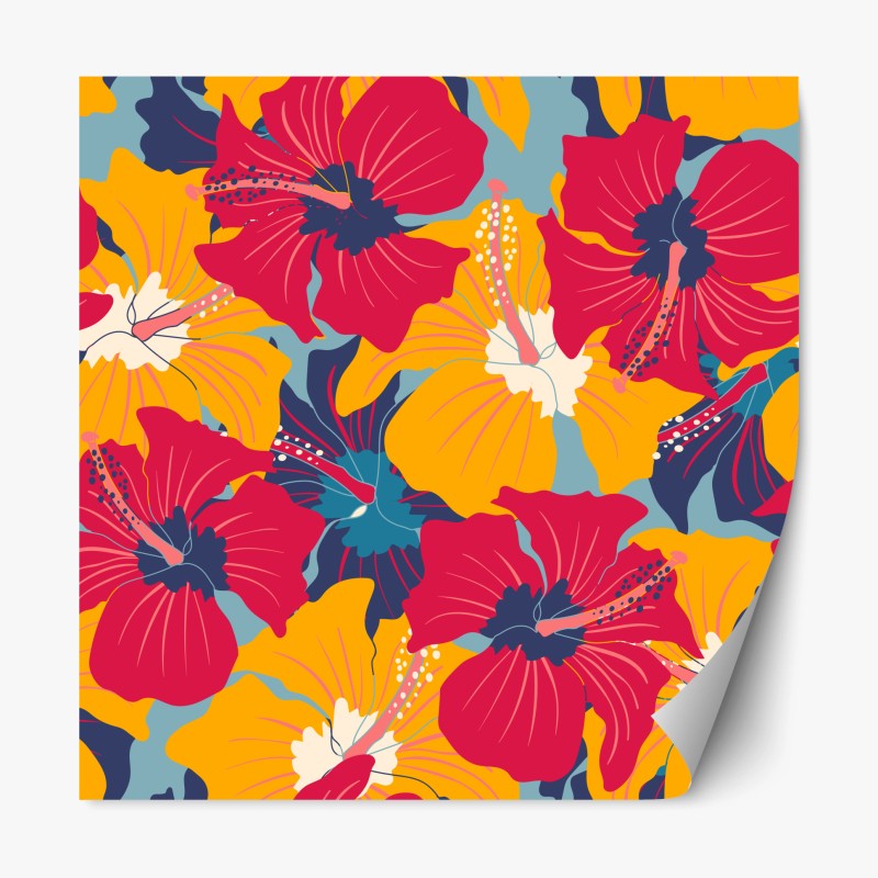 Repositionable sticker vibrant hibiscus floral pattern
