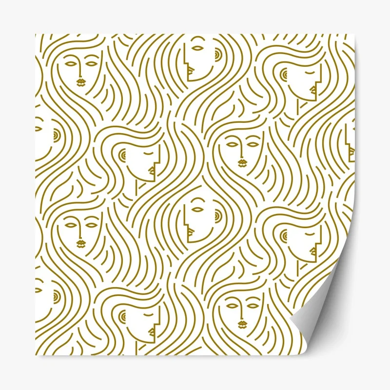 Repositionable sticker golden flowing faces seamless pattern