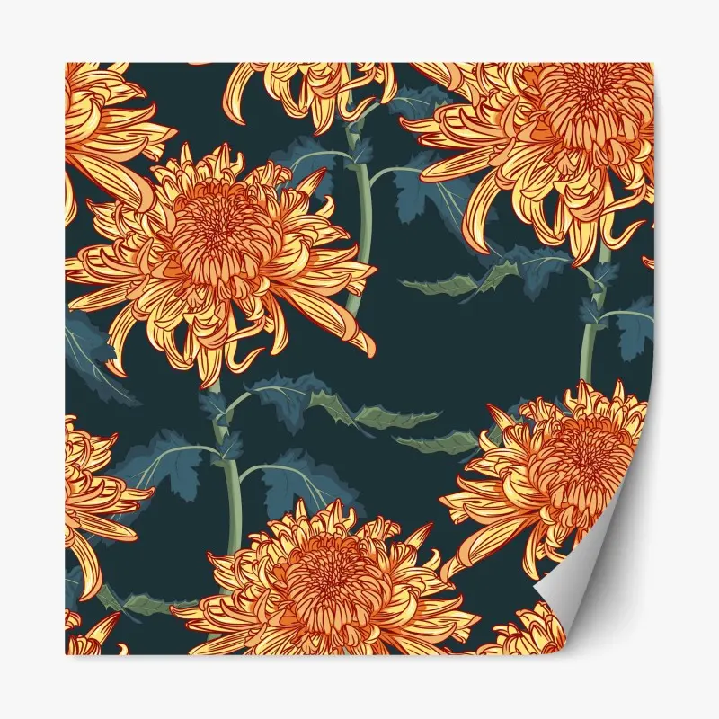 Repositionable sticker golden chrysanthemum botanical print