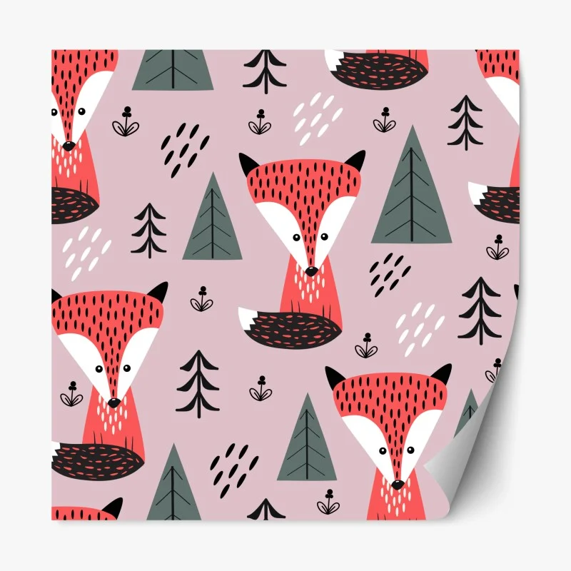 Repositionable sticker playful fox forest pattern