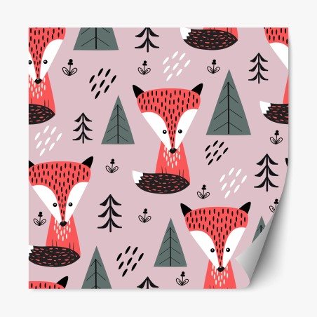 Repositionable sticker playful fox forest pattern • Wallissimo®