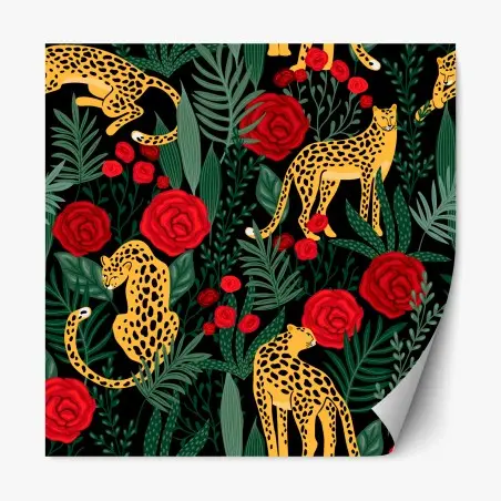 Repositionable sticker exotic leopard and rose pattern • Wallissimo®