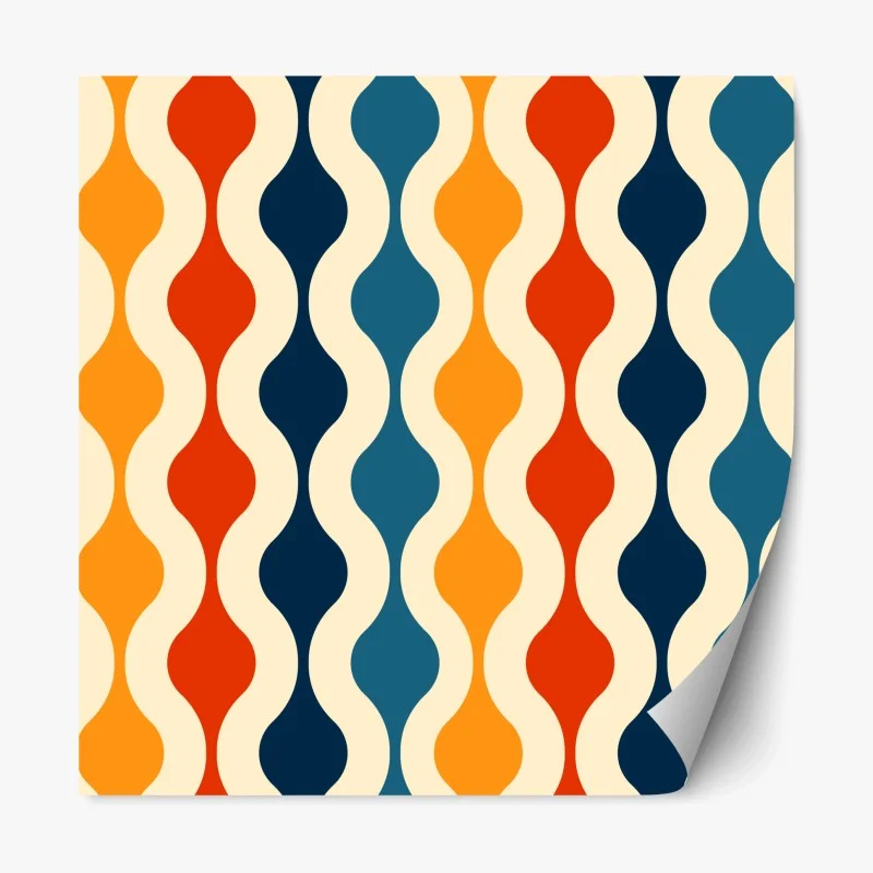Repositionable sticker retro wavy mid-century pattern