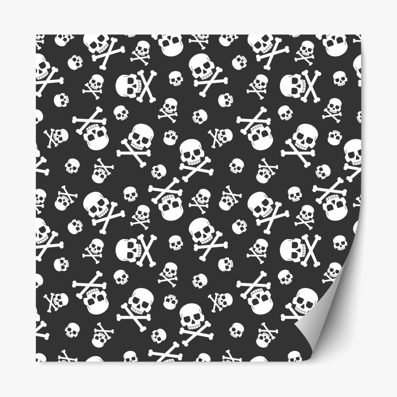 Repositionable sticker white skull pattern on gray background