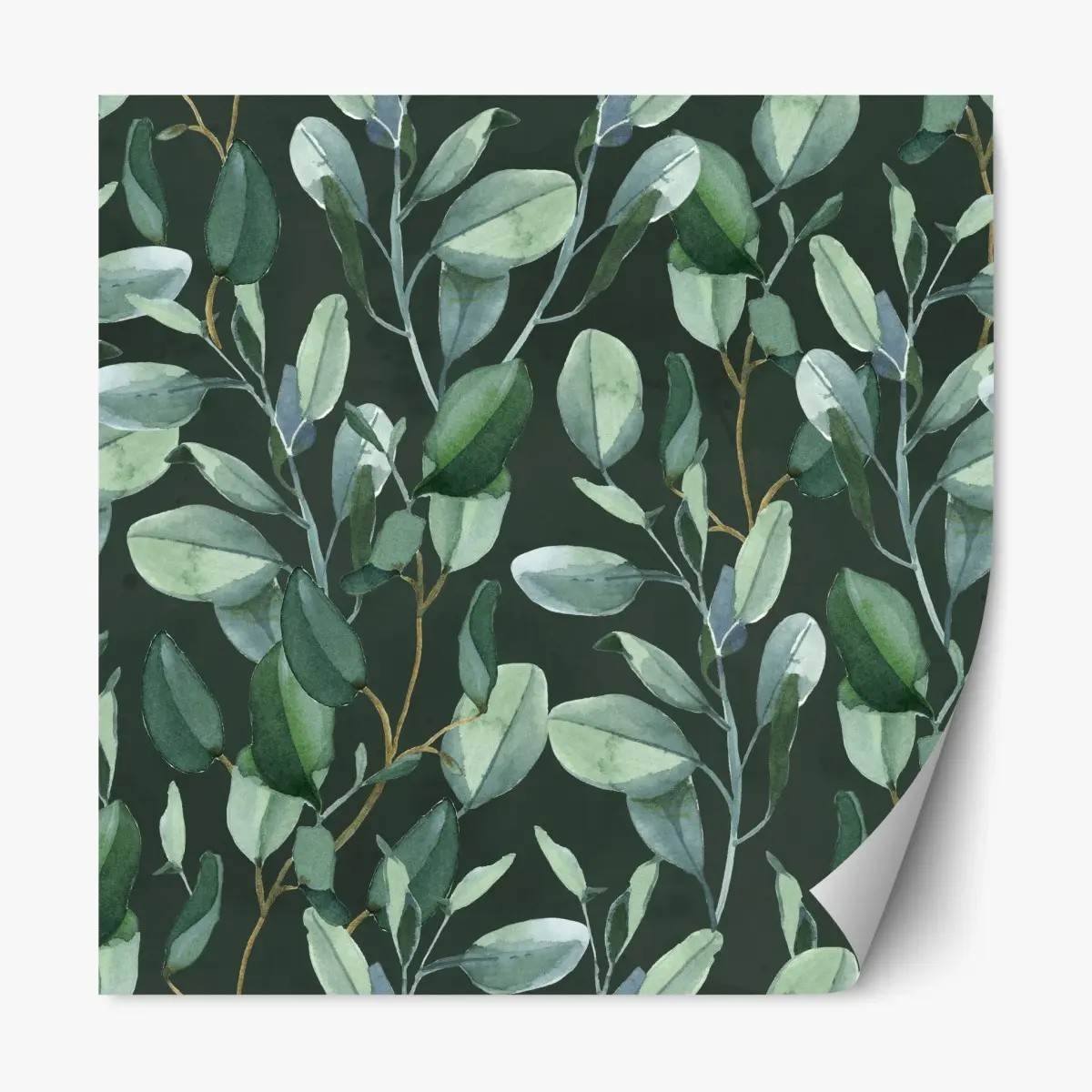 Repositionable sticker eucalyptus leaves watercolor pattern on dark green • Wallissimo® Repositionable sticker eucalyptus leaves watercolor pattern on dark green • Wallissimo®