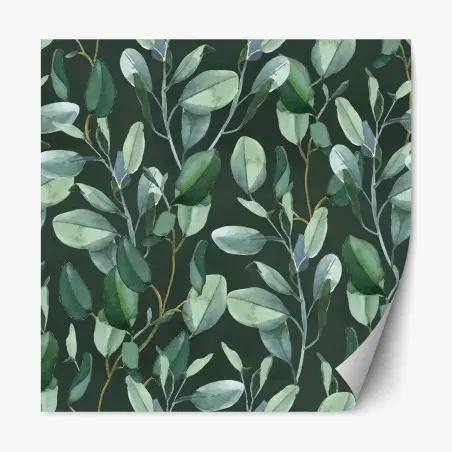 Repositionable sticker eucalyptus leaves watercolor pattern on dark green • Wallissimo®