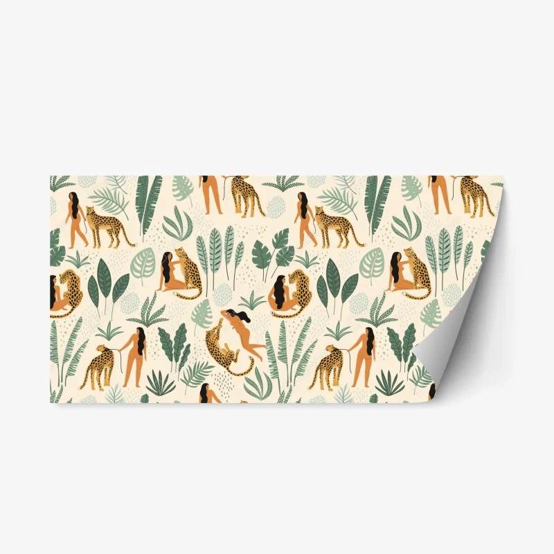 Repositionable sticker lush green waterfall forest landscape • Wallissimo®