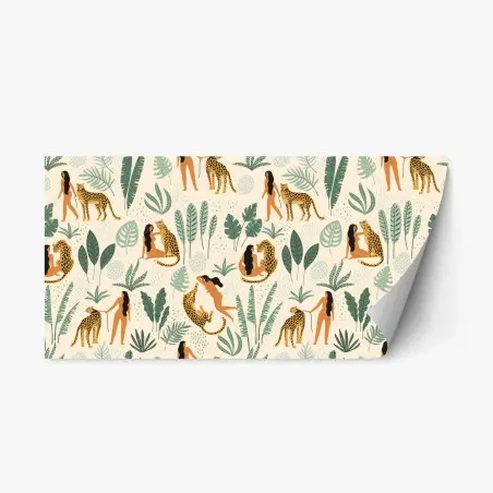 Repositionable sticker wild jungle pattern with leopards and leaves • Wallissimo®
