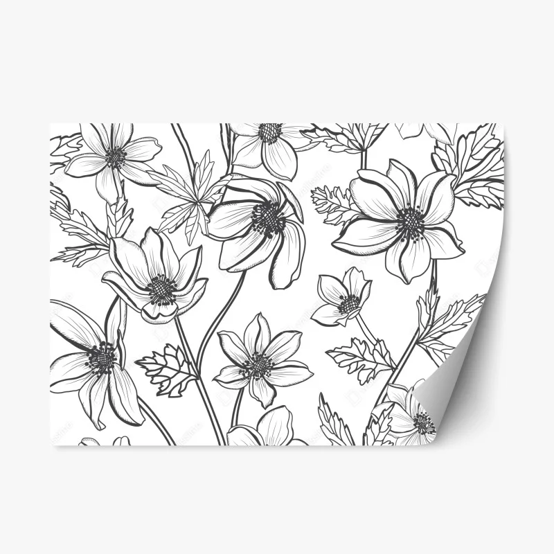 Repositionable sticker botanical line art floral pattern