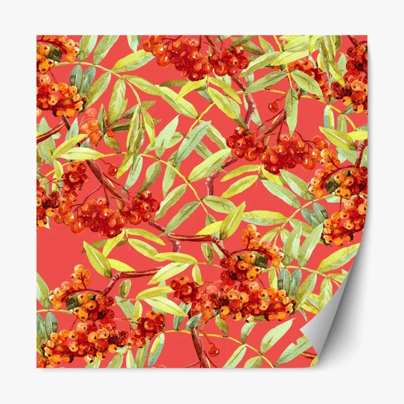 Repositionable sticker watercolor rowan berries pattern