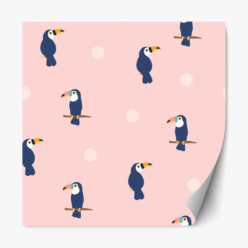 Repositionable sticker playful toucan pattern on pastel pink