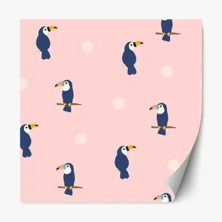 Repositionable sticker playful toucan pattern on pastel pink • Wallissimo®