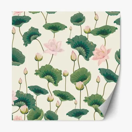 Repositionable sticker serene lotus botanical pattern • Wallissimo®