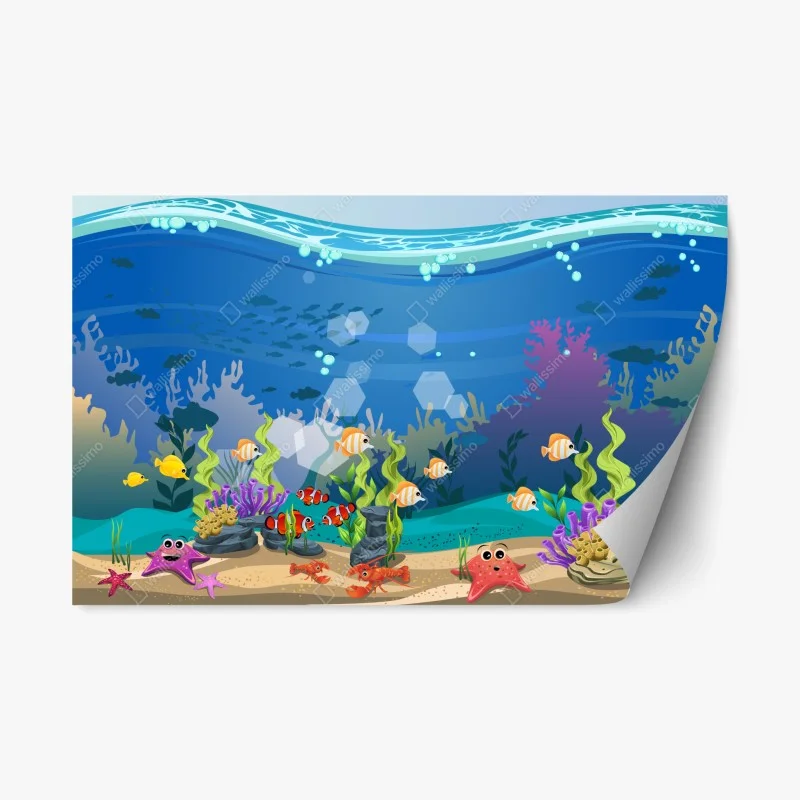 Repositionable sticker playful underwater coral reef scene