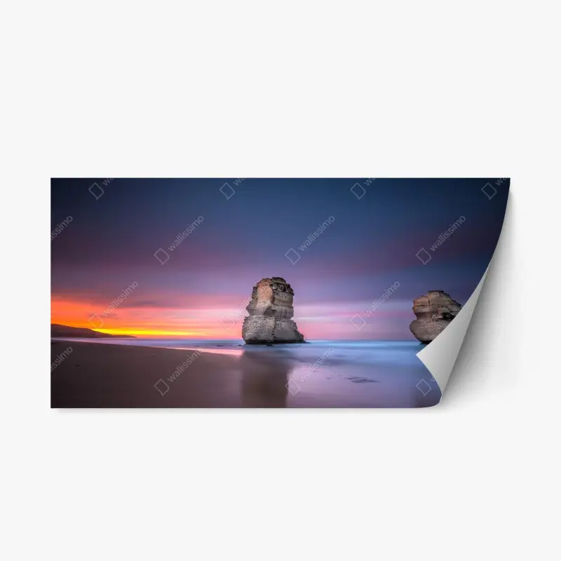 Repositionable sticker serene coastal rock formations at sunset