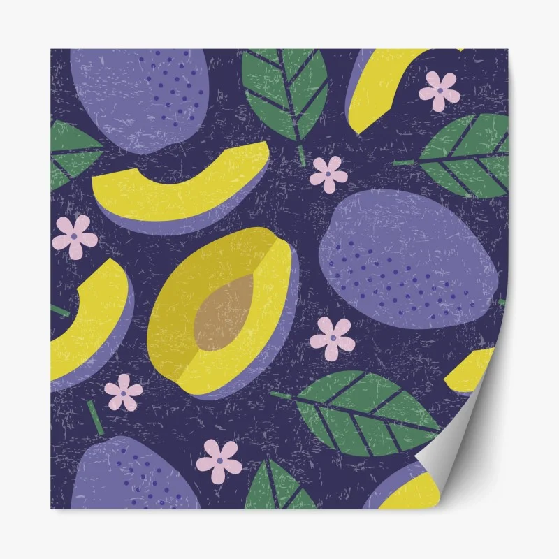 Repositionable sticker playful plum and leaf pattern