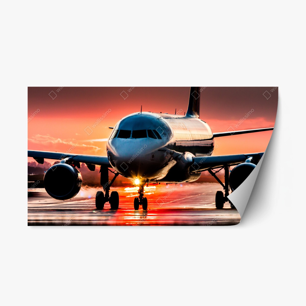 Repositionable sticker sunset jet on runway • Wallissimo® Repositionable sticker sunset jet on runway • Wallissimo®