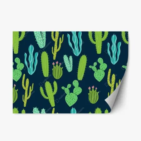 Repositionable sticker green cactus and succulent pattern • Wallissimo®