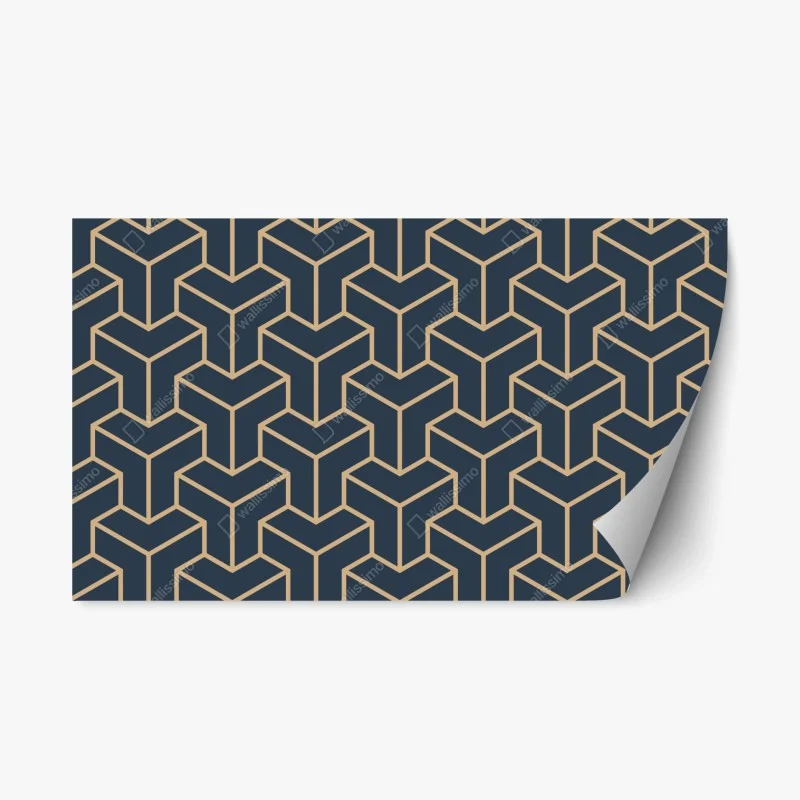Repositionable sticker navy geometric cube pattern