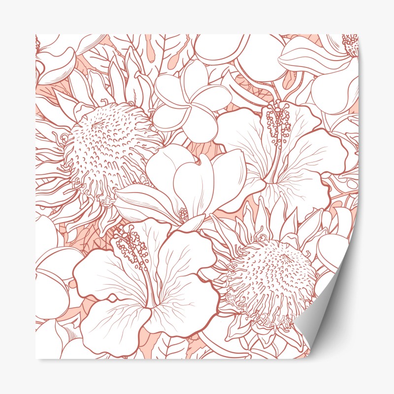Repositionable sticker delicate coral floral pattern