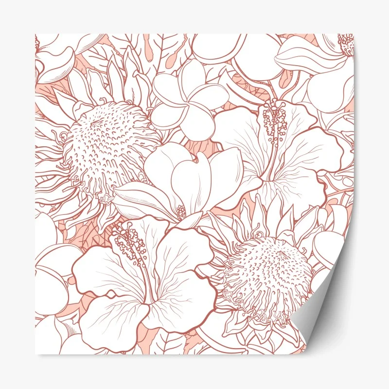 Repositionable sticker delicate coral floral pattern