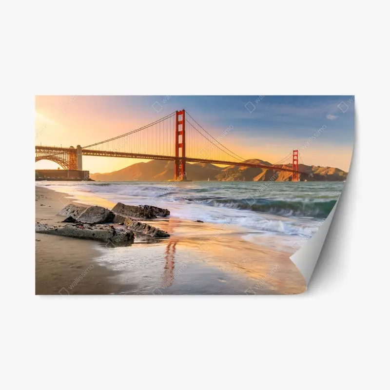 Repositionable sticker sunset at the Golden Gate Bridge