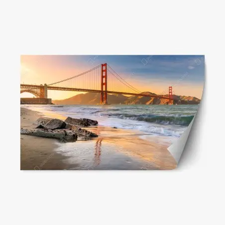 Repositionable sticker sunset at the Golden Gate Bridge • Wallissimo®