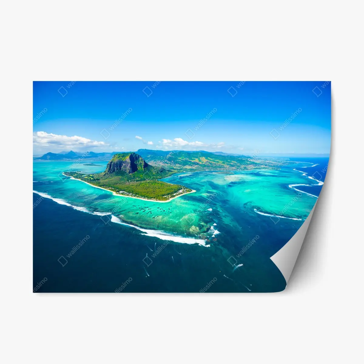 Repositionable sticker Le Morne turquoise lagoon panorama • Wallissimo® Repositionable sticker Le Morne turquoise lagoon panorama • Wallissimo®