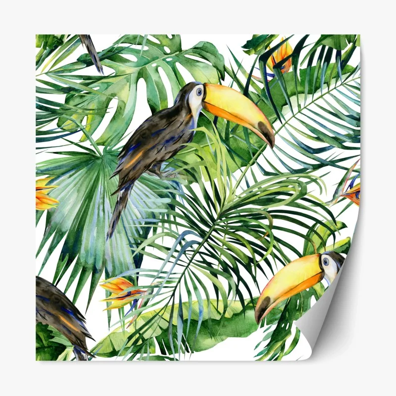 Repositionable sticker watercolor tropical toucan pattern