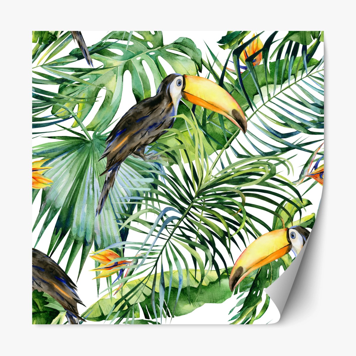 Repositionable sticker watercolor tropical toucan pattern • Wallissimo® Repositionable sticker watercolor tropical toucan pattern • Wallissimo®