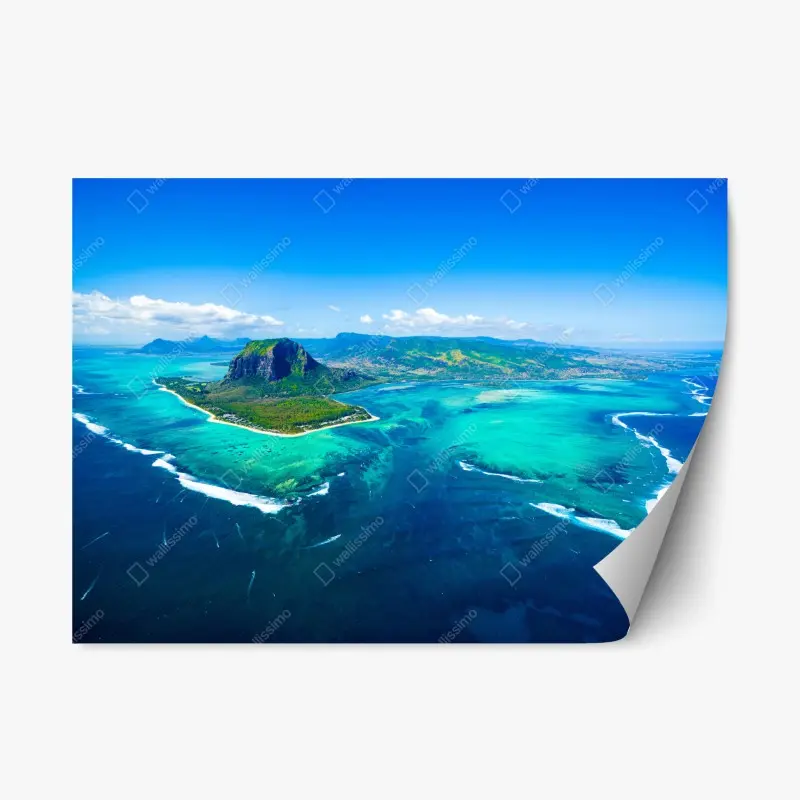 Repositionable sticker Le Morne panorama over Mauritius lagoon