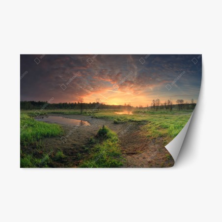 Repositionable sticker sunset over a peaceful meadow • Wallissimo®