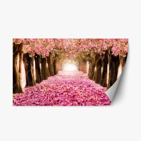 Repositionable sticker pink blossom pathway under cherry trees • Wallissimo®
