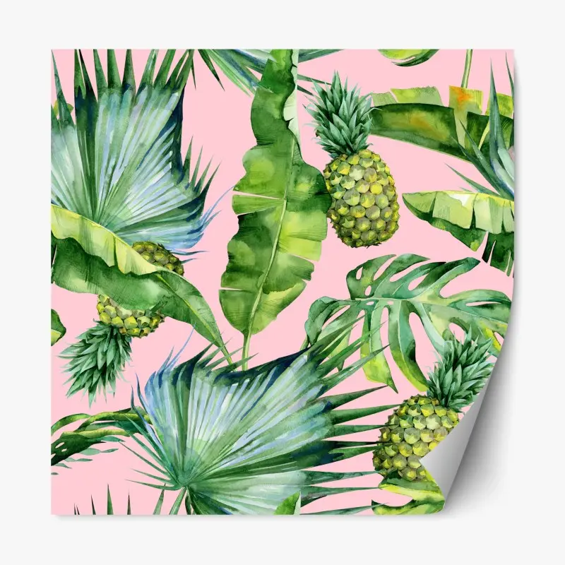 Repositionable sticker tropical pineapple watercolor pattern on pink
