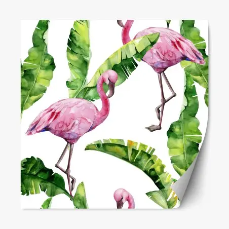 Repositionable sticker pink flamingo watercolor pattern • Wallissimo®