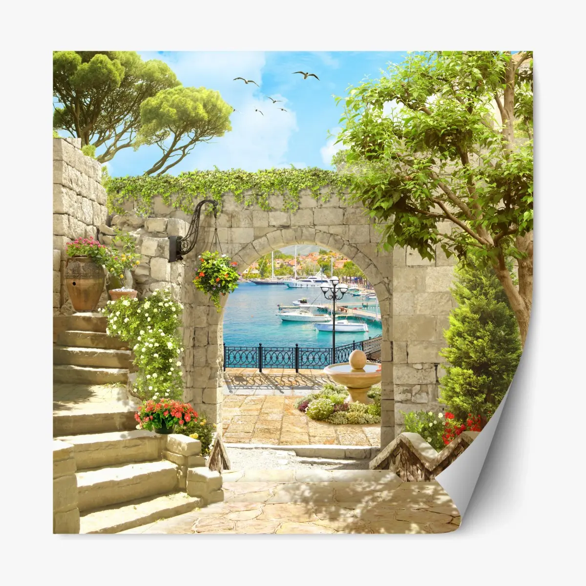 Repositionable sticker Mediterranean seaside archway escape • Wallissimo® Repositionable sticker Mediterranean seaside archway escape • Wallissimo®