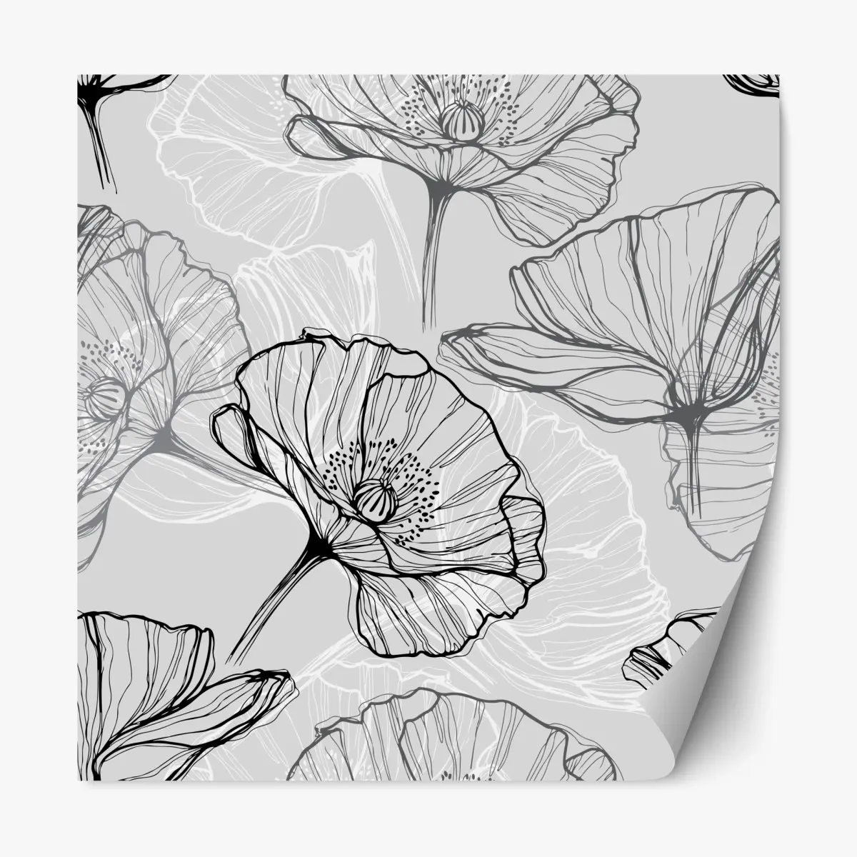 Repositionable sticker delicate gray poppy line art • Wallissimo® Repositionable sticker delicate gray poppy line art • Wallissimo®