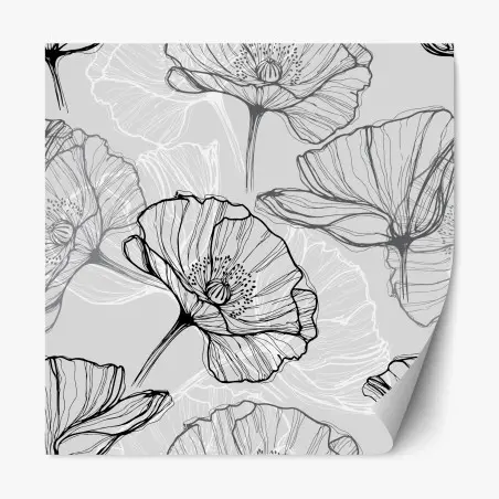 Repositionable sticker delicate gray poppy line art • Wallissimo®