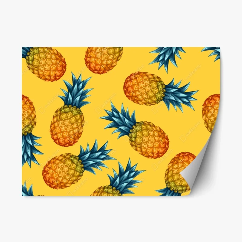 Repositionable sticker tropical pineapple pattern on yellow background
