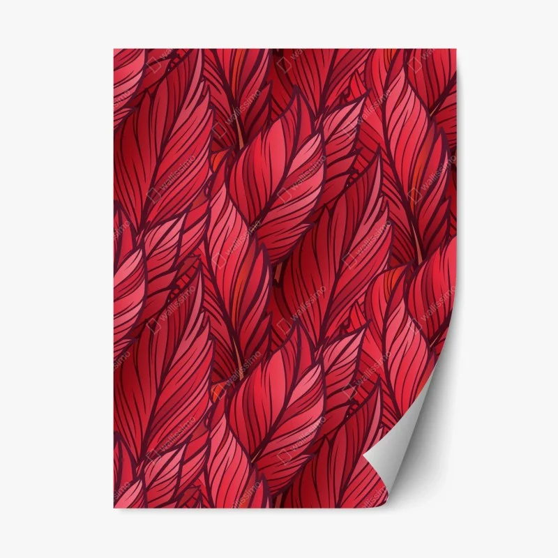 Repositionable sticker red botanical leaf pattern