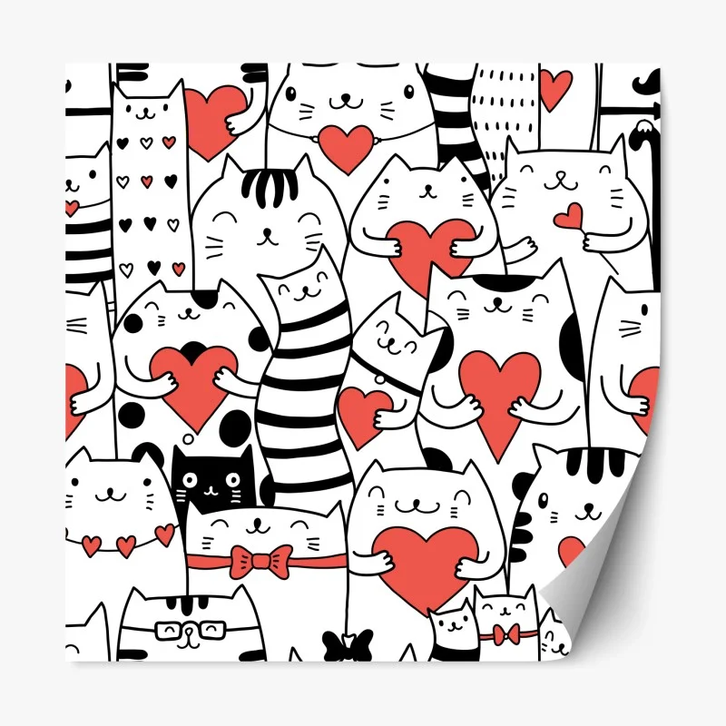 Repositionable sticker cute cats with hearts pattern