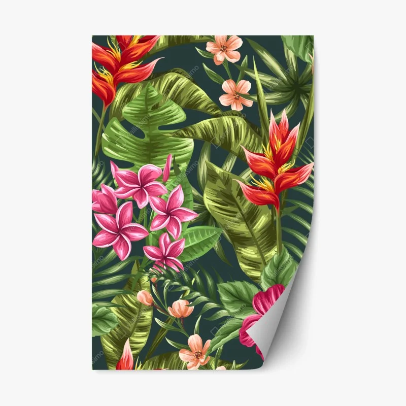 Repositionable sticker tropical hibiscus and plumeria floral pattern