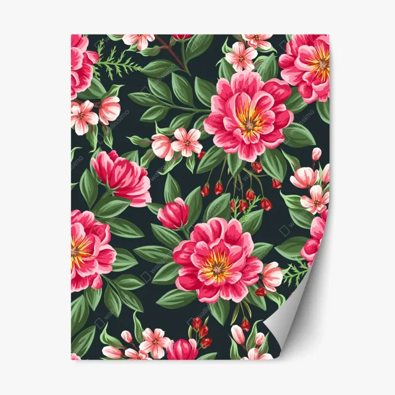 Repositionable sticker pink watercolor floral pattern on dark background